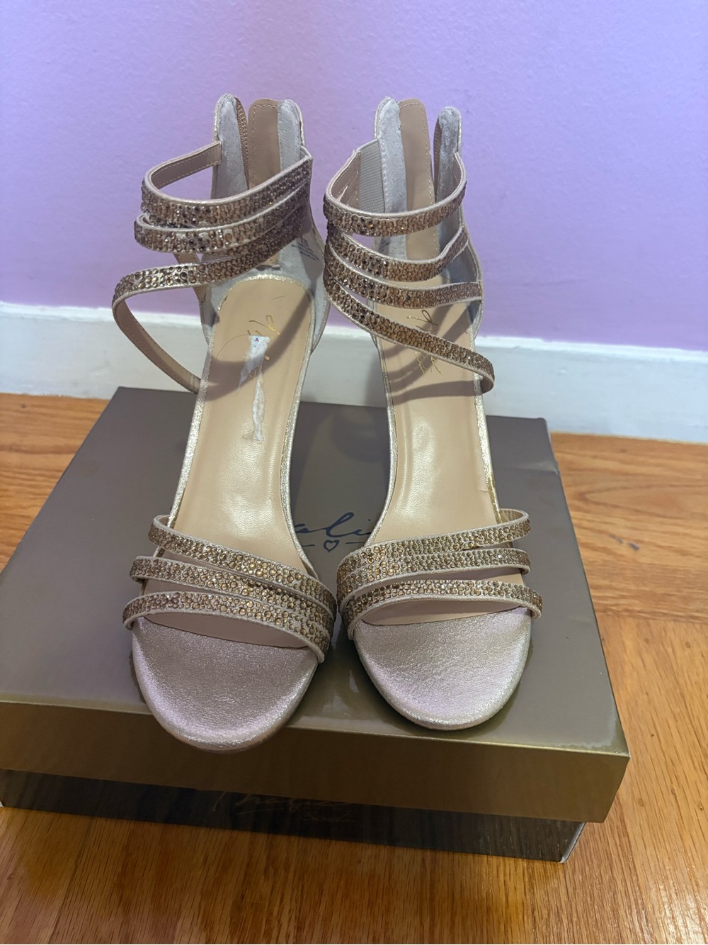 Thalia Sodi Rose Gold Strappy Embellished Heels